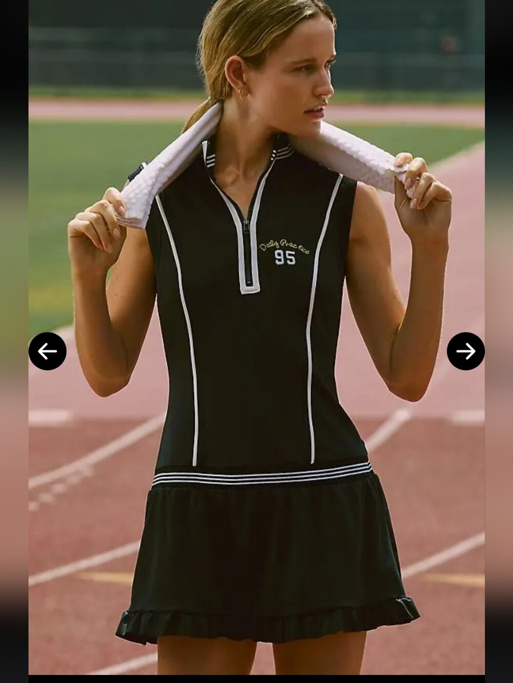 NWT Daily Practice Black Sleeveless Athletic Tennis Dress with White Piping XS